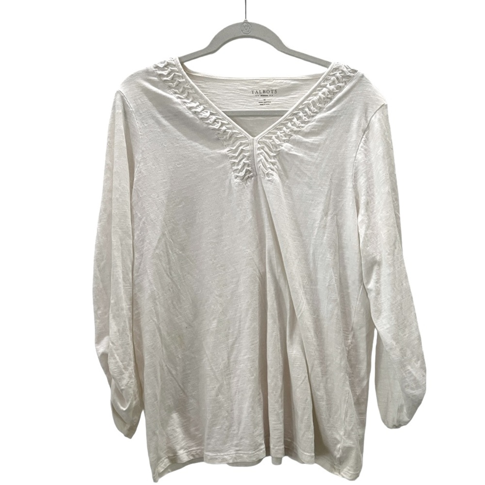 Talbots Woman White 100% Cotton‎ V-Neck Top 1X